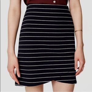 LOFT Striped Mini Skirt with Tulip Hem and faux wrap, Navy and white, Medium